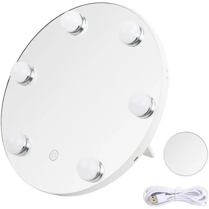 Tocador de maquillaje ligero con 3 modos Led, 6 luces, aumento de 10X, espejo de mesa cosmético, Control táctil, regalo para - 1