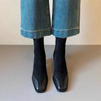 Botas de tacón alto francesas de cuero Botas ajustadas elásticas de tacón cuadrado - details 7