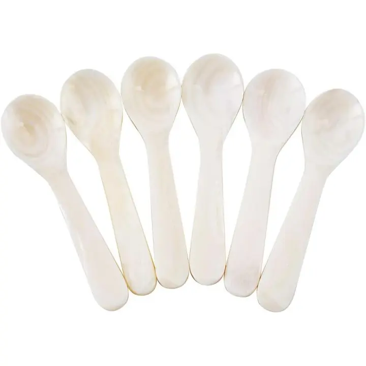 Juego de 6 cucharas de caviar de nácar blanco para caviar, huevos, servicio de café, juego de servicio de restaurante (2,75) - 1