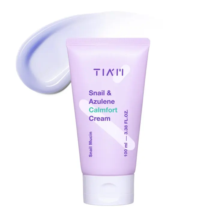 Crema TIAM Azulene Calmfort, 3.38 fl oz, 92% mucina de caracol, hidratante calmante ligera para piel suave y de vidrio, piel coreana - 1