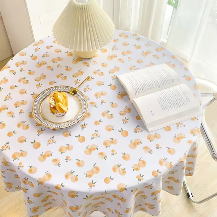 Mantel redondo impermeable de PVC, cubierta de mesa con estampado a prueba de aceite para cocina, jardín, comedor y boda - 1