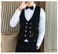 2025 último estilo doble botonadura hombres traje chaleco botón dorado Slim Fit Formal novio boda chaleco ropa de calle chaleco sin mangas chaqueta - details 7