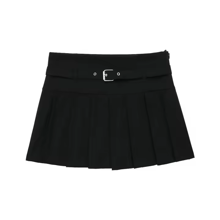 Minifalda de cintura alta para mujer, falda lisa con decoración de cinturón, estilo Sweetwear - 1