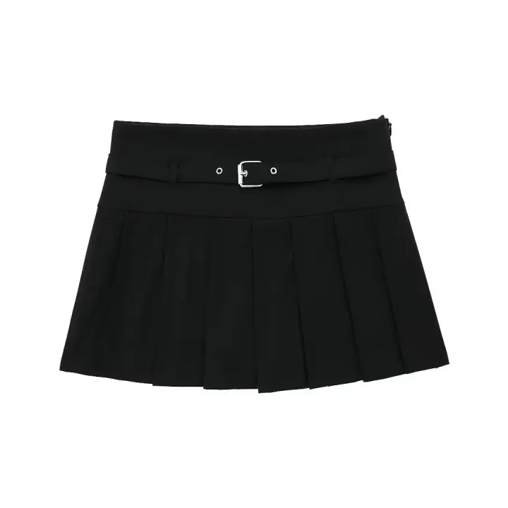 Minifalda de cintura alta para mujer, falda lisa con decoración de cinturón, estilo Sweetwear - 1