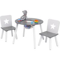 Redonda y 2 Sillas en Edad Preescolar Muebles para Niños 59,5 cm x 46 cm Blanco+Gris - details 7