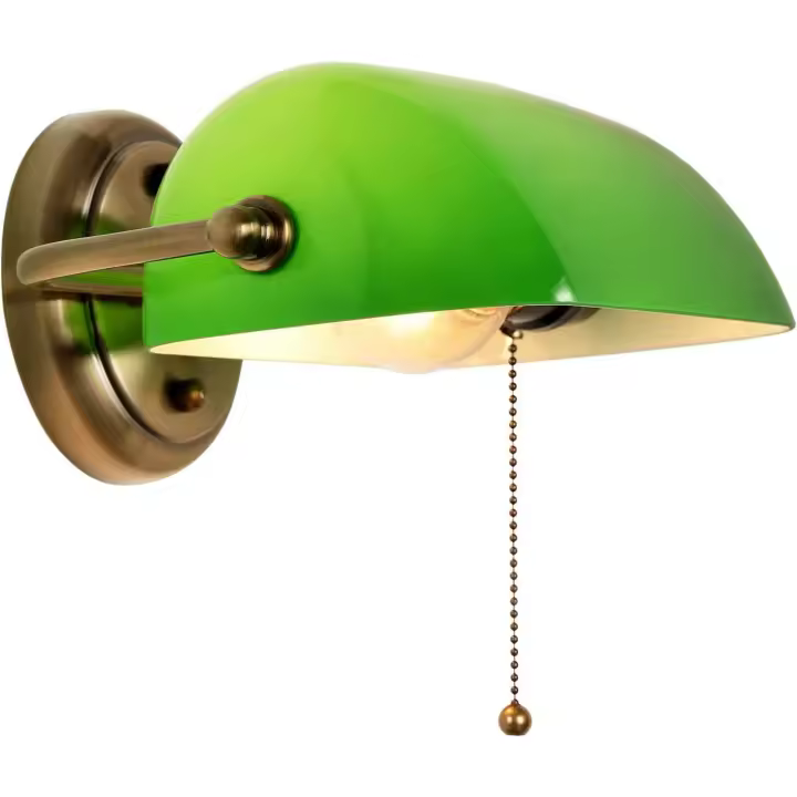 Lámpara de pared de vidrio verde de banquero, pantalla ajustable e interruptor de cadena, utilizada para pasillos de dormitorio - 1