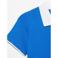 BUNO-Vestido estilo camisa de punto azul para mujer, cuello de solapa, manga corta, corte en A, minivestido con botones, vacaciones de verano - details 3