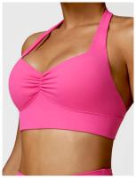 Sujetador deportivo con cuello Halter para mujer, Top fruncido de alto soporte para gimnasio, ropa de entrenamiento, corsé de - details 10