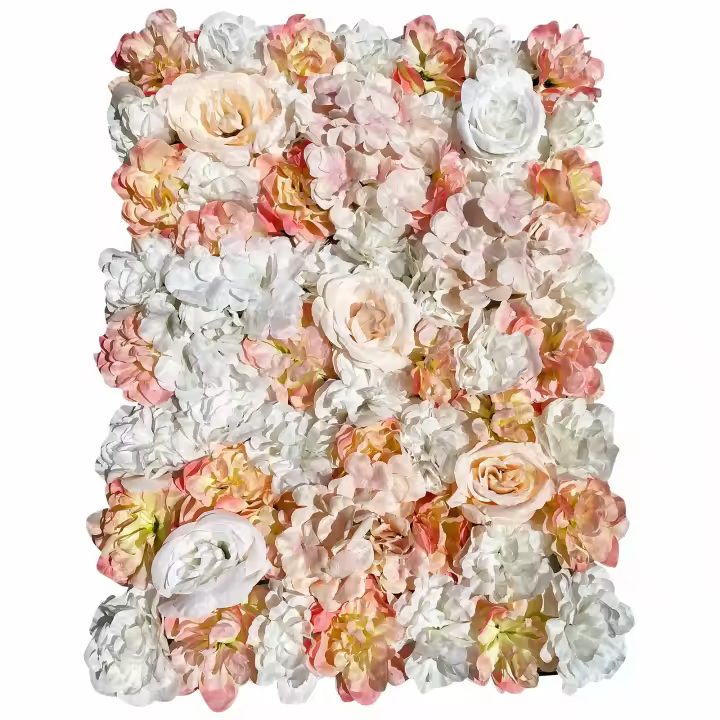 Paneles de flores artificiales para pared, decoración de fondo de boda, color blanco y rosa champán, 40x60 Cm, 5 unidades - 1