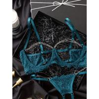 Conjunto de lencería de encaje floral erótico, sujetador abierto transparente y tanga con cadena, lencería sexy y ropa interior - details 2