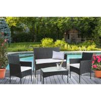 Muebles de jardín de Resina Trenzada Negra - 4 Asientos: 1 sofá, 2 sillones, 1 Mesa de Centro - Cojines Beige con - details 1