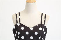 Vestido midi retro de fiesta con estampado de lunares, tirantes finos y cinturón para mujer - details 5