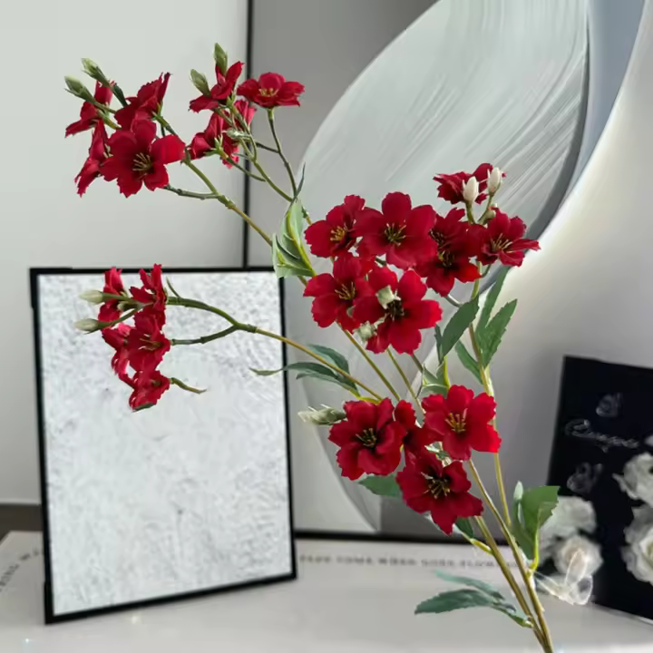 Rama de Ceratostigma Artificial de 86cm, rama de flor de seda de tacto Real de lujo hecha a mano, elegante flor falsa, decoración de boda - 1