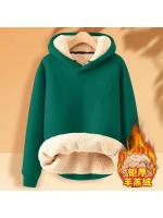 Sudadera De Fleece Para Mujer Abrigada Con Capucha Estampado Sencillo Deportiva Manga Larga Cierre Pullover Suelto Para Otoño E Invierno - details 3
