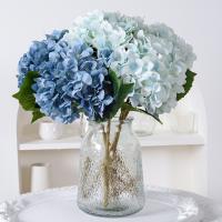 Hortensia Artificial con hojas, ramo de flores azules, colorido, realista, decoración del hogar, 45CM - details 3