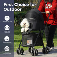 Carrito para mascota, plegable,para perros y gatos, con ruedas giratorias de 360 grados y cinturón de seguridad - details 6