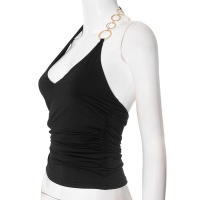 Mujer primavera verano nuevo sin mangas cuello en V sexy anillo cuello colgante camiseta top - details 11