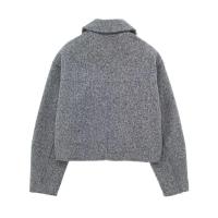TRAFZA-abrigo de manga larga para mujer, Chaqueta corta con bolsillos y cremallera, color gris, Y2k, Otoño, 2023 - details 2