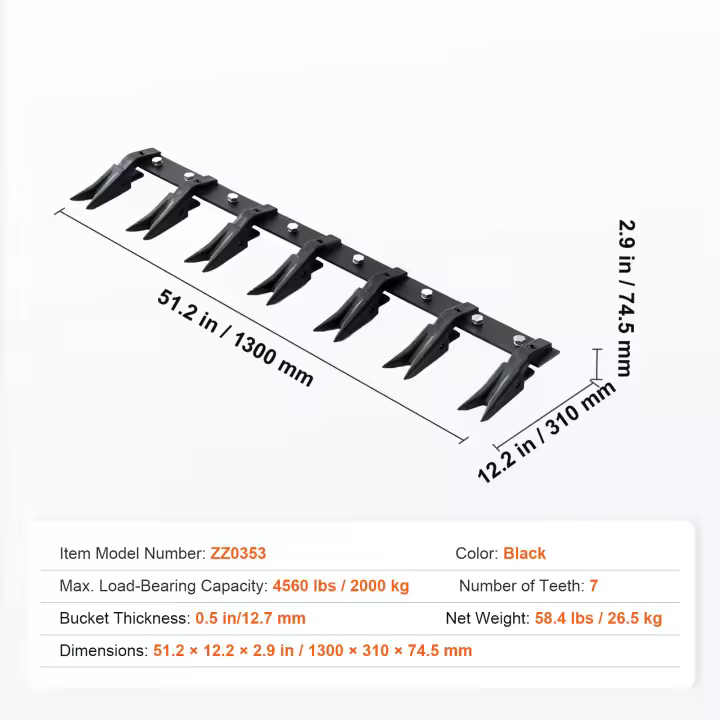 SucceBuy Barra de dientes de cucharón, barra resistente de 6 dientes para cargadora, tractor, minicargadora, diseño atornillado para excavación eficiente y protección del cucharón - 1