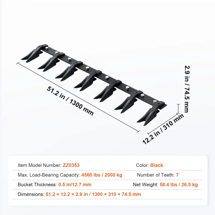 SucceBuy Barra de dientes de cucharón, barra resistente de 6 dientes para cargadora, tractor, minicargadora, diseño atornillado para excavación eficiente y protección del cucharón - 1