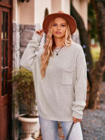 Suéter elegante de punto para mujer, jersey básico con bolsillo y cuello redondo, holgado, Vintage, otoño e invierno, 2023 - details 24