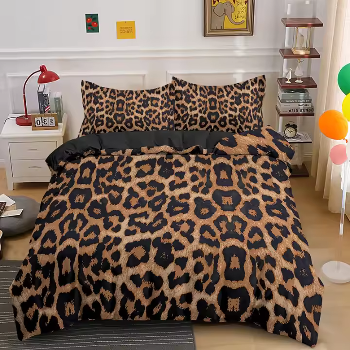Juego de Ropa de Cama con Estampado de Leopardo Funda de Edredón de Piel de Animal para Niños Adolescentes Adultos Funda de Almohada de Poliéster con Estampado de Leopardo - 1