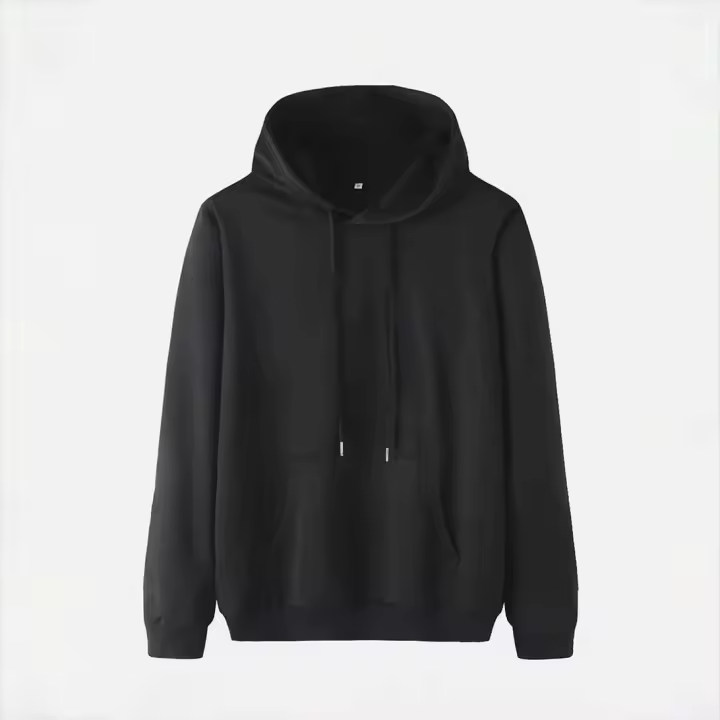 Decheng sudadera de color liso con bucle francés 100% algodón de alta calidad, tejido pesado de lana rugosa, cuello con capucha de invierno - 1