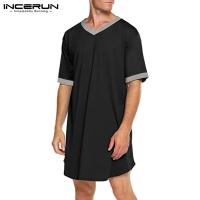 2024 batas de dormir para hombres, camisón de manga corta con cuello en V, ropa de casa acogedora de retazos, albornoces holgados a la moda para hombres, bata - details 5