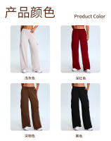 Otoño Invierno nuevo Yoga mujeres elástico de cintura alta pierna recta deportes Casual acampanado Cargo Fitness pantalones largos - details 11