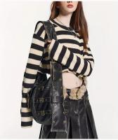 1 bolso bandolera de cuero sintético estilo steampunk, bolso hobo gótico con tachuelas y detalle de cinturón con ojales, cierre de cremallera, forro de poliéster - Negro, bolso bandolera pequeño - details 0