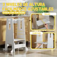 Taburete de Aprendizaje Ajustable para Niños +3 Años Seguridad en la Cocina Baño Blanco - details 4