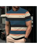 Camiseta de Verano Casual para Hombres Cuello Redondo Manga Corta Estampado a Rayas - details 7