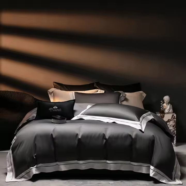 Nuevo 2025 5A Algodón egipcio antibacteriano y algodón de fibra larga Juegos de cama de lujo ligeros de color sólido de alto número de hilos para cama tamaño king de California - 1