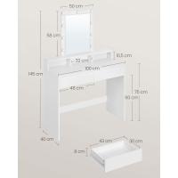 Luces LED con Brillo Ajustable, Mesa de Maquillaje con Espejo, 2 Cajones y 3 Compartimentos, Moderno, Blanco - details 14