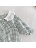 Ready Stock Mono para recién nacidos, pelele elegante a cuadros con cuello Peter Pan y cordón de manga larga para niñas de 0 a 2 años - details 4