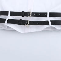 Camiseta corta de popelina con doble cinturón para mujer Top de estilo dulce y picante - details 3
