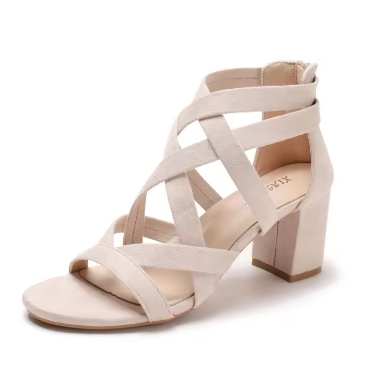 Sandalia Sandalias de moda Fairy 2025 Nuevos tacones altos versátiles de tacón grueso estilo romano con diamantes - 1