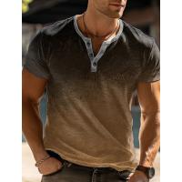 Camiseta Henley Informal para Hombre Estampado Desgastado, Cómoda y de Color Sólido, Top de Manga Corta con Cuello en la Moda - details 1