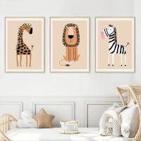 Arte de Lienzo de Animales del Safari JUBEER Póster de Lión, Jirafa, Zebra para Habitación de Niños - details 1