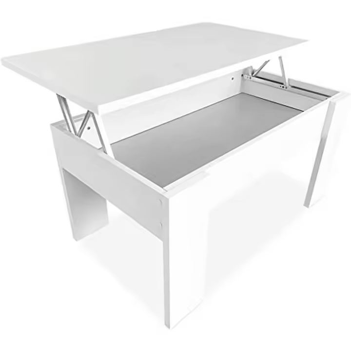 Centro Elevable, Mesita de Salón o Comedor, Madera, Acabado en Color Blanco, Medidas: 90 cm (Ancho) x 50 cm (Fondo) x 46-57 cm (Alto) - 1