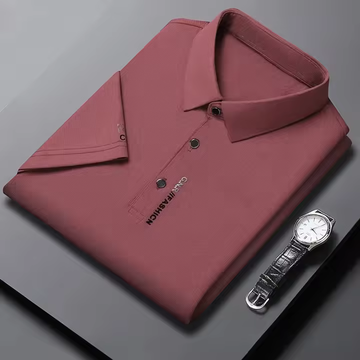 Polo de manga corta de Color sólido para hombre, Top elástico cómodo y transpirable, recién llegados, estilo informal de negocios - 1