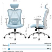 Silla de escritorio para computadora con reposacabezas ajustable y soporte lumbar, respaldo alto, silla ejecutiva giratoria para oficina en casa (azul claro) - details 1