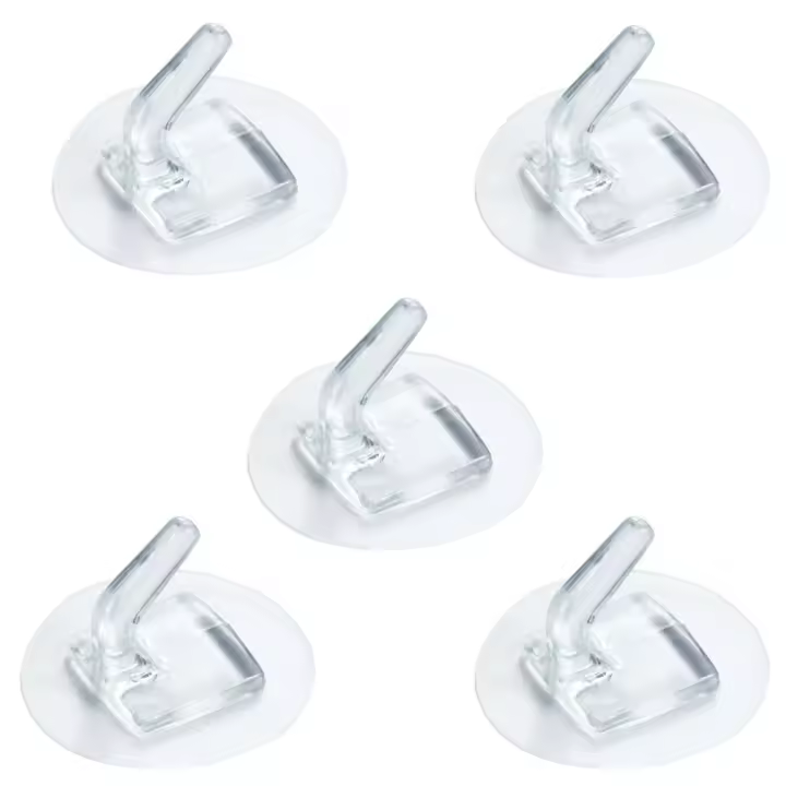 Gancho de pared sin perforaciones, plástico transparente, fuerte, sin costuras, sin marcas, gancho de almacenamiento, accesorios de cocina y baño, ganchos para puerta - 1