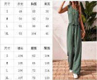 Conjunto casual de lino nuevo para mujer, chaleco con cuello en V, top sin mangas con botones frontales y pantalones largos. - details 0