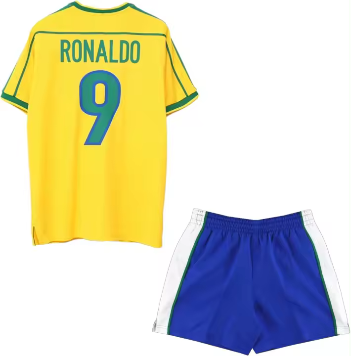 Retro juvenil de Brasil 1998 # Camiseta de fútbol del kit local 9 Versión para fanáticos - 1
