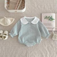 Ready Stock Mono para recién nacidos, pelele elegante a cuadros con cuello Peter Pan y cordón de manga larga para niñas de 0 a 2 años - details 1