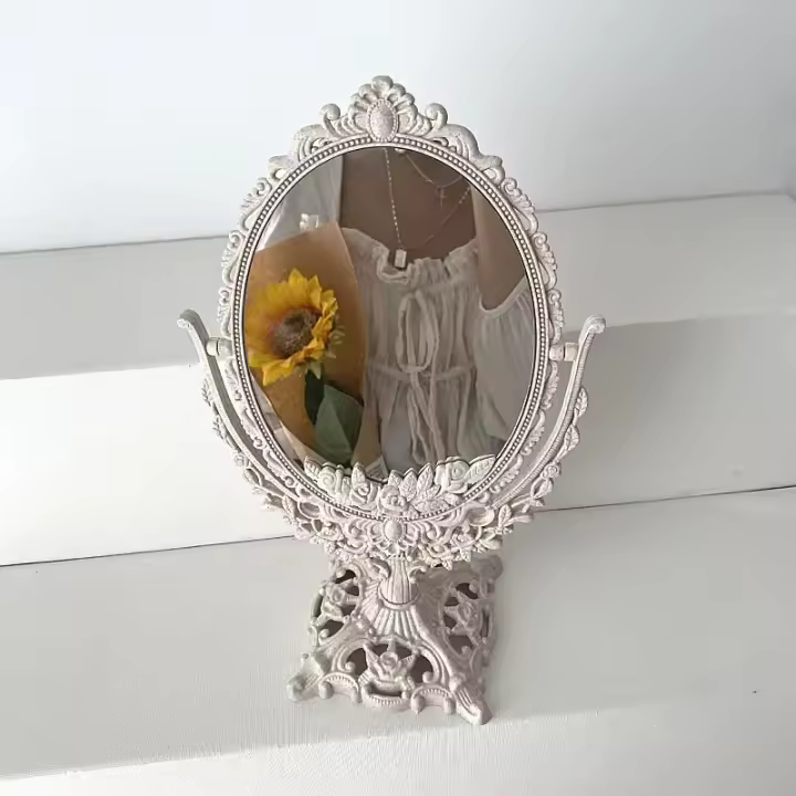 Espejo de Maquillaje de Estilo Europeo Vintage Forma Ovalada Rotación de 360 Grados - 1