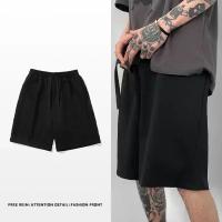 Novedad de verano, pantalones cortos deportivos holgados de algodón de Color sólido para hombre, ropa de calle, pantalones cortos rectos con cordón Simple para hombre - details 0
