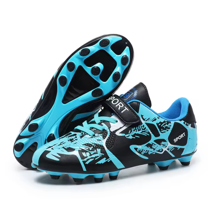 Zapatos de tacos de fútbol para niños y niñas, calzado atlético para exteriores, interiores, suelo firme, azul - 1