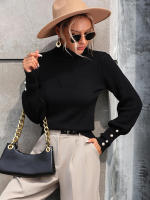 Suéter de cuello alto con botones para mujer, Jersey de punto suave, Vintage, color blanco, otoño e invierno, novedad de 2023 - details 3